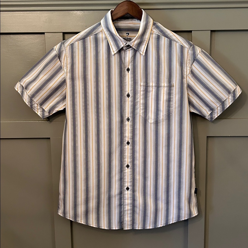 Kuhl Short Sleeve Button Down Shirt Striped Outdoor Hiking Active Size Medium